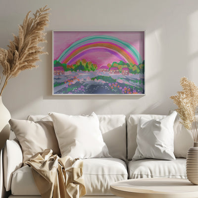 Countryside Rainbow On Pink - Stretched Canvas, Poster or Fine Art Print I Heart Wall Art