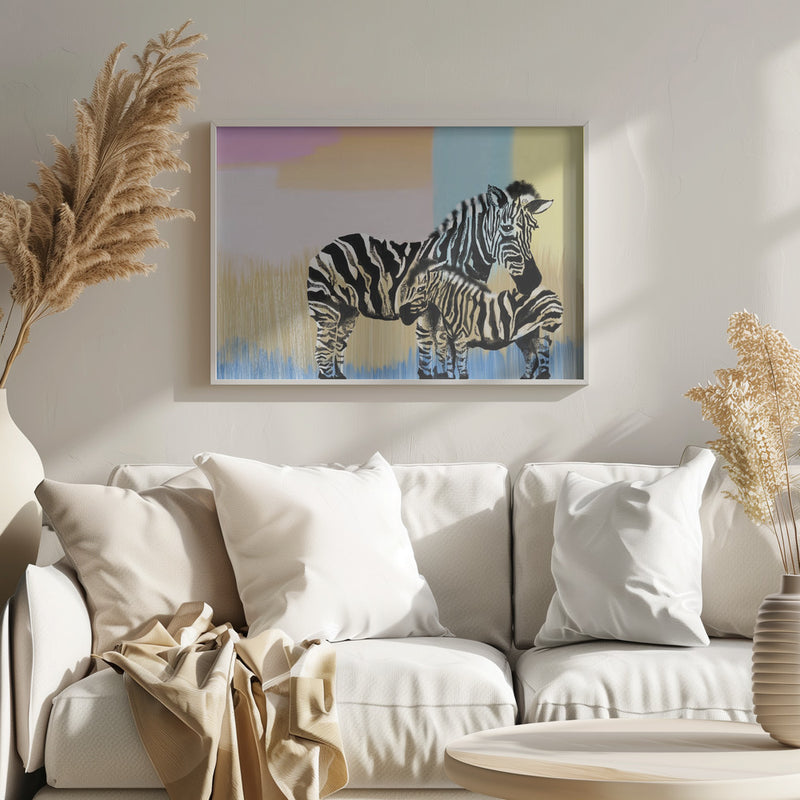 Mama Zebra and baby - Stretched Canvas, Poster or Fine Art Print I Heart Wall Art