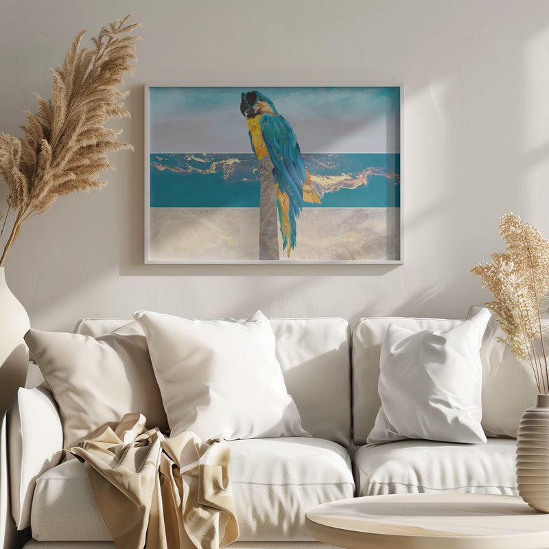 Macaw Seaside Landscape - Stretched Canvas, Poster or Fine Art Print I Heart Wall Art