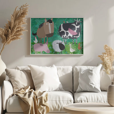 Cute Farm Animals Hanging Out in the Green Fields by Carla Daly - Stretched Canvas, Poster or Fine Art Print I Heart Wall Art