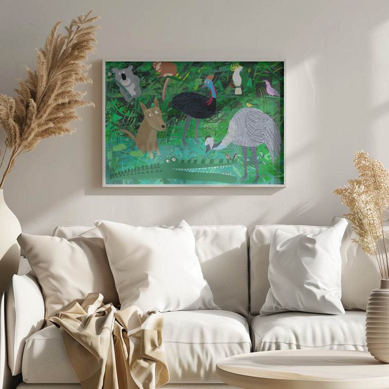 Funny Australian Animals in the Jungle by Carla Daly - Stretched Canvas, Poster or Fine Art Print I Heart Wall Art