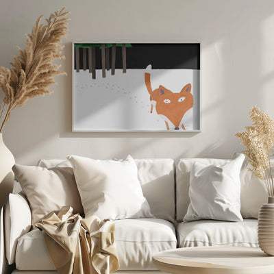 Little Red Fox Running in the Snow by Artist Carla Daly - Stretched Canvas, Poster or Fine Art Print I Heart Wall Art