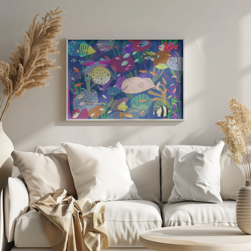 Colorful Tropical Fish Illustration by Artist Carla Daly - Stretched Canvas, Poster or Fine Art Print I Heart Wall Art