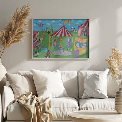 Welcome to the Carousel with Funny Animals by Artist Carla Daly - Stretched Canvas, Poster or Fine Art Print I Heart Wall Art