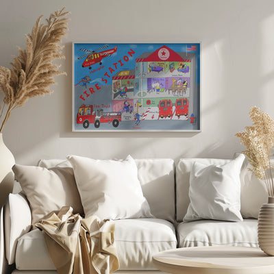 Firemen and the Fire Station by Artist Carla Daly - Stretched Canvas, Poster or Fine Art Print I Heart Wall Art