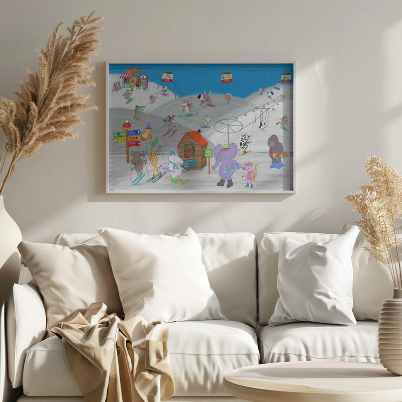 Funny Animals Enjoying the Ski Slopes by Illustrator Carla Daly - Stretched Canvas, Poster or Fine Art Print I Heart Wall Art