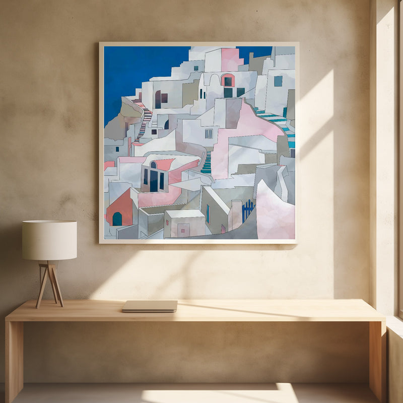 Santorini7x7 - Square Stretched Canvas, Poster or Fine Art Print I Heart Wall Art