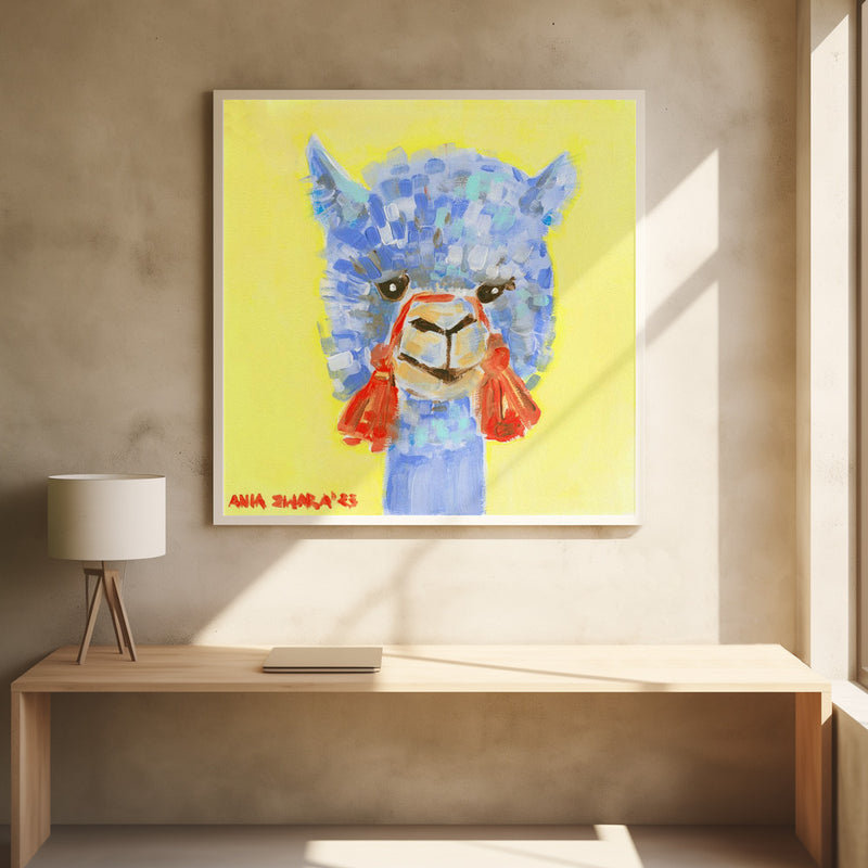 Blue Alpaca - Square Stretched Canvas, Poster or Fine Art Print I Heart Wall Art
