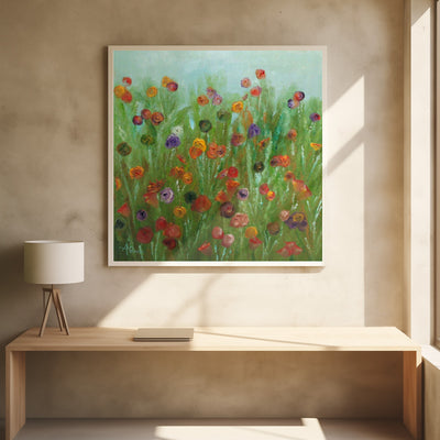 Wild Flowers Abstract - Square Stretched Canvas, Poster or Fine Art Print I Heart Wall Art