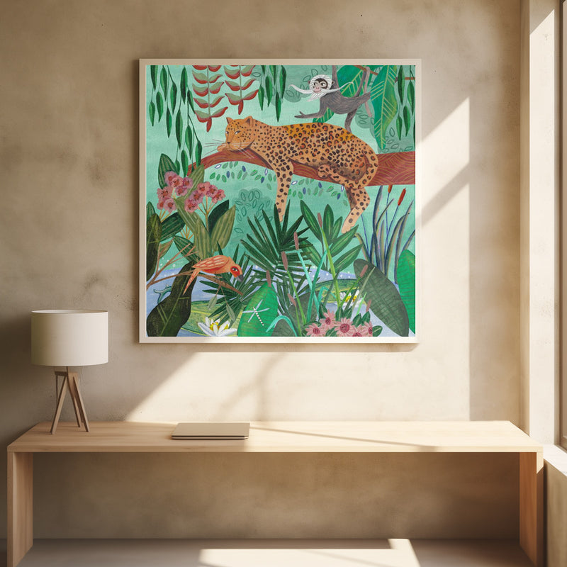 Leopard in the jungle - Square Stretched Canvas, Poster or Fine Art Print I Heart Wall Art