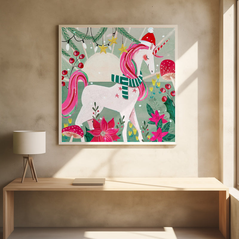 Christmas Unicorn - Square Stretched Canvas, Poster or Fine Art Print I Heart Wall Art