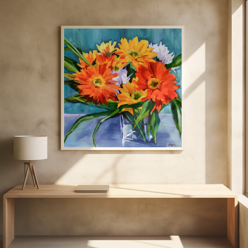 Flowers In Vase - Square Stretched Canvas, Poster or Fine Art Print I Heart Wall Art