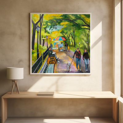 Central Park Stroll - Square Stretched Canvas, Poster or Fine Art Print I Heart Wall Art