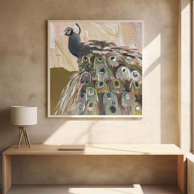 Peacock Olive - Square Stretched Canvas, Poster or Fine Art Print I Heart Wall Art