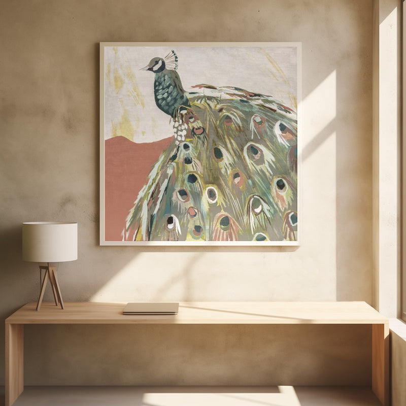 Peacock Salmon - Square Stretched Canvas, Poster or Fine Art Print I Heart Wall Art