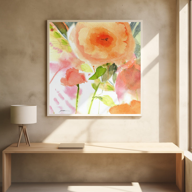 Peach Fusion Watercolor - Square Stretched Canvas, Poster or Fine Art Print I Heart Wall Art