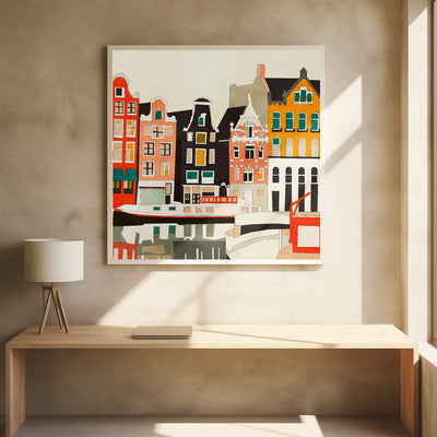 Amsterdam, Netherlands Houses 3 - Square Stretched Canvas, Poster or Fine Art Print I Heart Wall Art