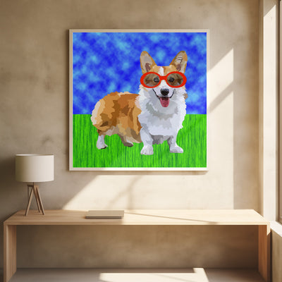 Corgi in Sunglasses - Square Stretched Canvas, Poster or Fine Art Print I Heart Wall Art