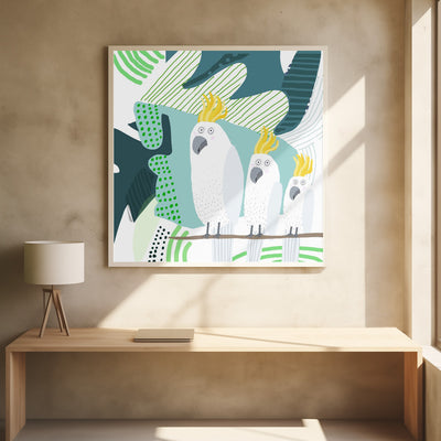 Cockatoo in a Jungle Doodle by Carla Daly - Square Stretched Canvas, Poster or Fine Art Print I Heart Wall Art