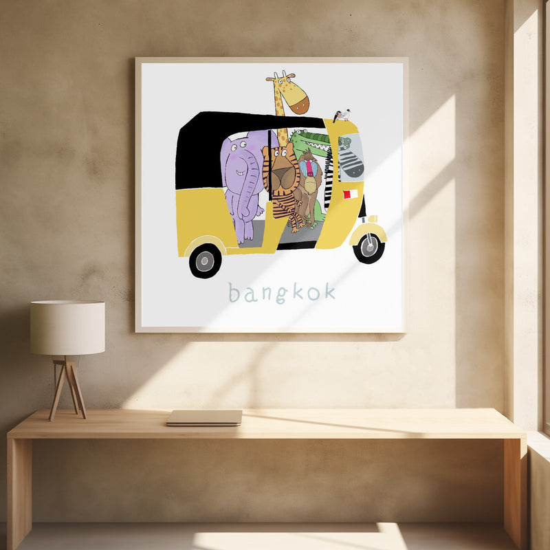 Jungle Animals Take a Ride in a Bangkok Tuk Tuk by Carla Daly - Square Stretched Canvas, Poster or Fine Art Print I Heart Wall Art