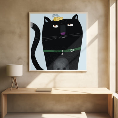 Cat and Mouse Illustration by Artist Carla Daly - Square Stretched Canvas, Poster or Fine Art Print I Heart Wall Art