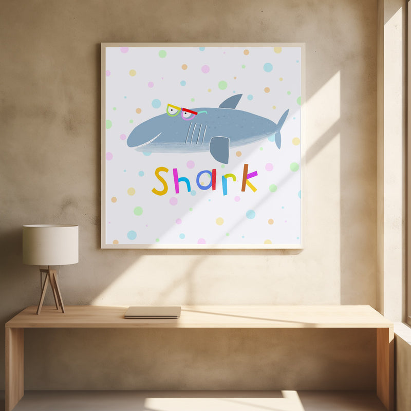 Funny Shark Wearing Glasses by Artist Carla Daly - Square Stretched Canvas, Poster or Fine Art Print I Heart Wall Art