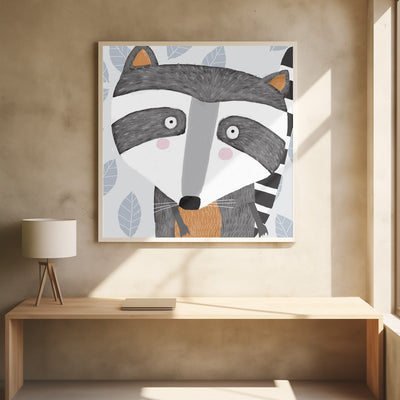 X Racoon Face2 - Square Stretched Canvas, Poster or Fine Art Print I Heart Wall Art