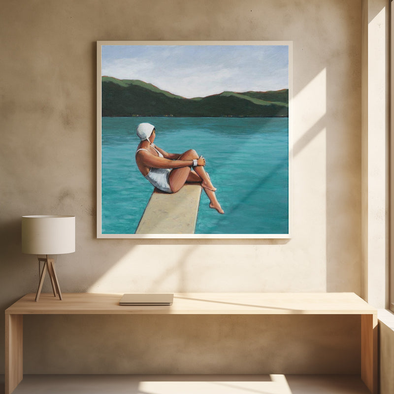 Swimmer At Lake - Square Stretched Canvas, Poster or Fine Art Print I Heart Wall Art