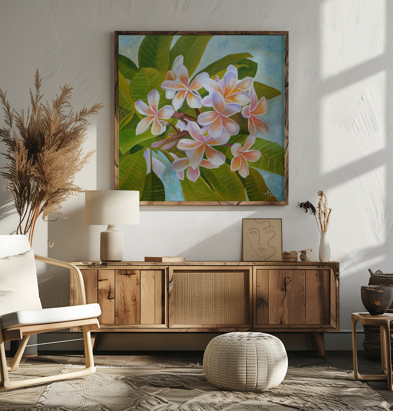 Plumeria - Square Stretched Canvas, Poster or Fine Art Print I Heart Wall Art