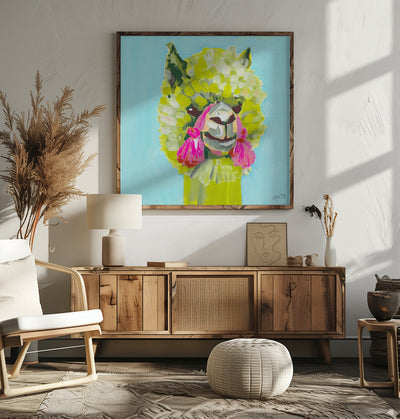 Lime Alpaca - Square Stretched Canvas, Poster or Fine Art Print I Heart Wall Art