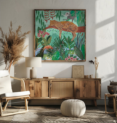 Leopard in the jungle - Square Stretched Canvas, Poster or Fine Art Print I Heart Wall Art