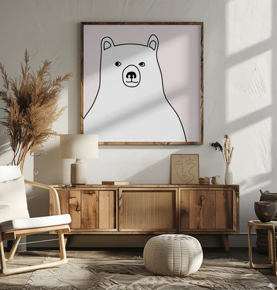 Bear In a Pink Square - Square Stretched Canvas, Poster or Fine Art Print I Heart Wall Art