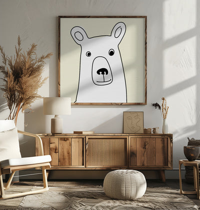 Bear In a Yellow Square - Square Stretched Canvas, Poster or Fine Art Print I Heart Wall Art