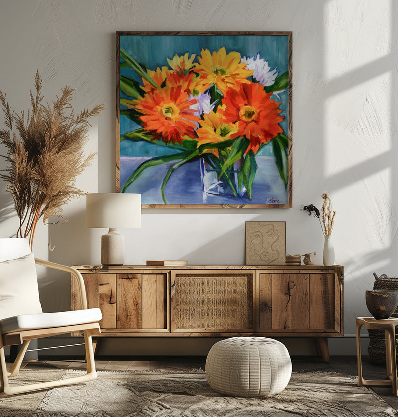 Flowers In Vase - Square Stretched Canvas, Poster or Fine Art Print I Heart Wall Art