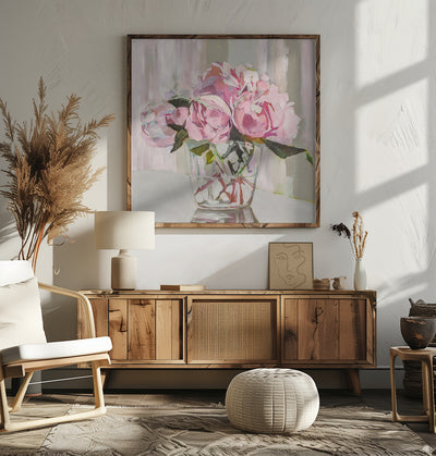 Peonies - Square Stretched Canvas, Poster or Fine Art Print I Heart Wall Art