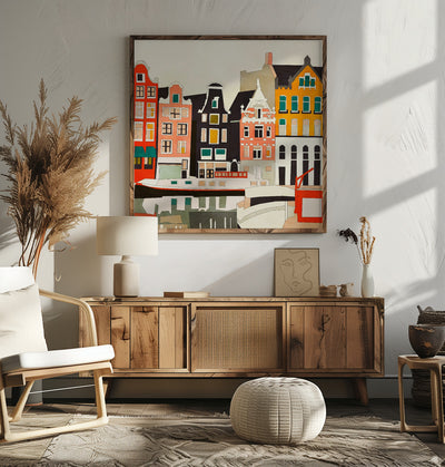 Amsterdam, Netherlands Houses 3 - Square Stretched Canvas, Poster or Fine Art Print I Heart Wall Art