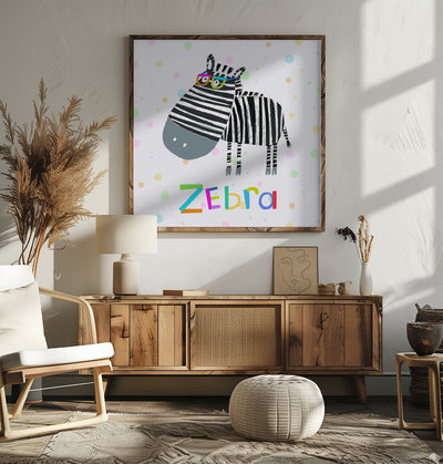 Funny Zebra Wearing Glasses by Illustrator Carla Daly - Square Stretched Canvas, Poster or Fine Art Print I Heart Wall Art