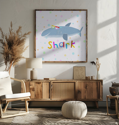 Funny Shark Wearing Glasses by Artist Carla Daly - Square Stretched Canvas, Poster or Fine Art Print I Heart Wall Art