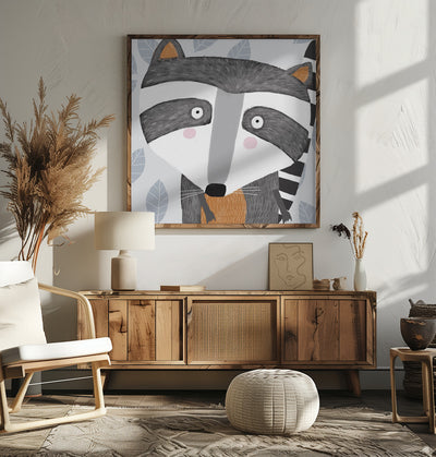 X Racoon Face2 - Square Stretched Canvas, Poster or Fine Art Print I Heart Wall Art