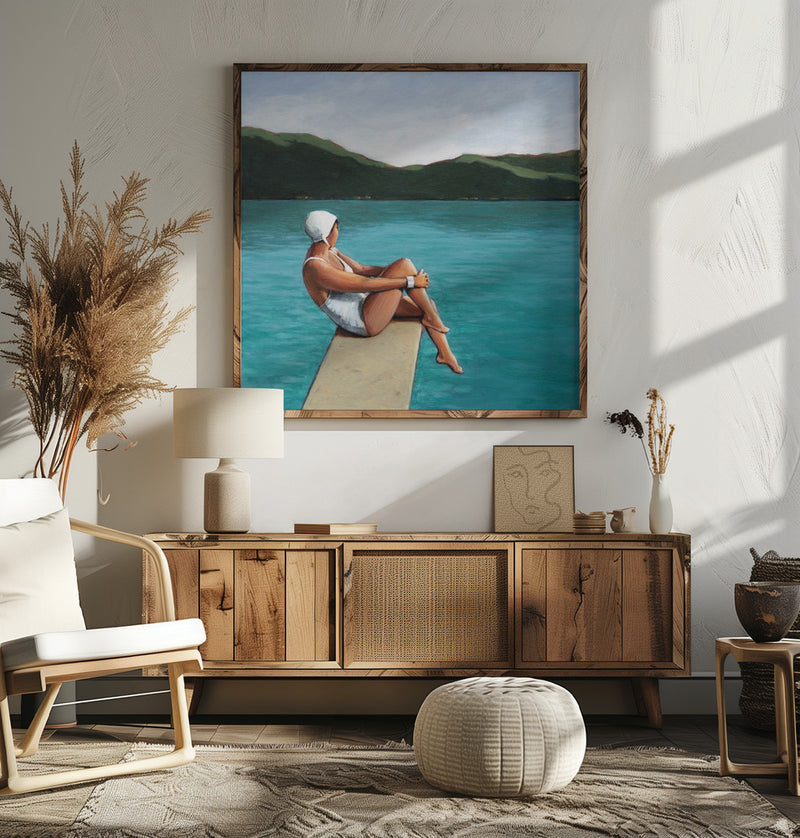 Swimmer At Lake - Square Stretched Canvas, Poster or Fine Art Print I Heart Wall Art
