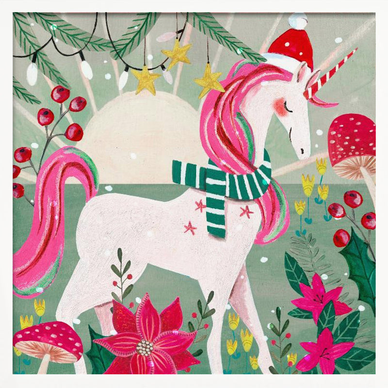 Christmas Unicorn - Square Stretched Canvas, Poster or Fine Art Print I Heart Wall Art