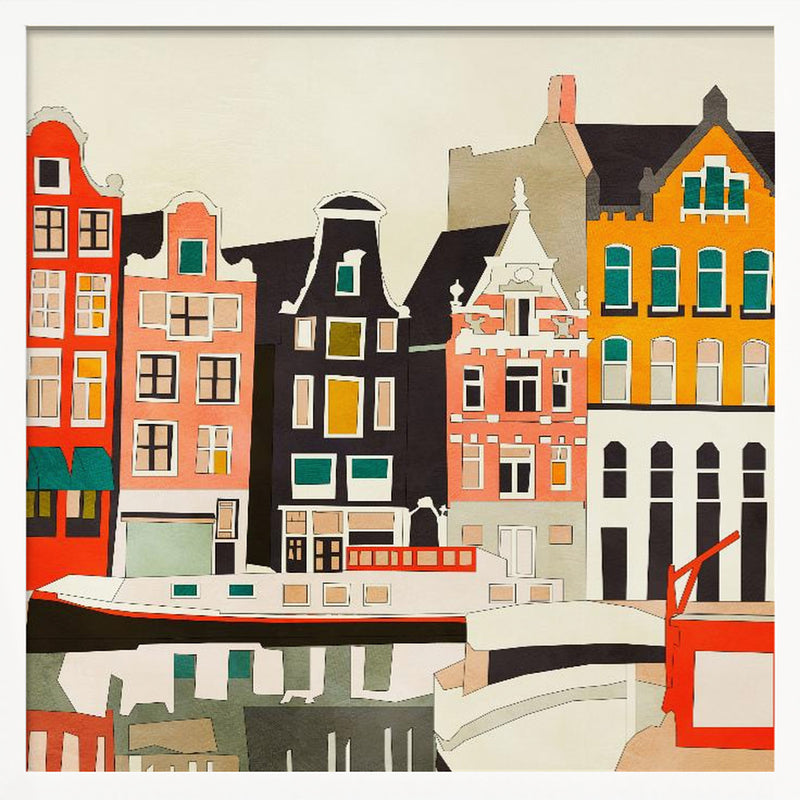 Amsterdam, Netherlands Houses 3 - Square Stretched Canvas, Poster or Fine Art Print I Heart Wall Art