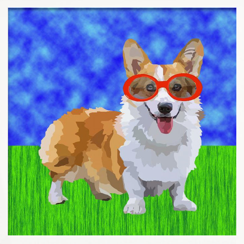 Corgi in Sunglasses - Square Stretched Canvas, Poster or Fine Art Print I Heart Wall Art