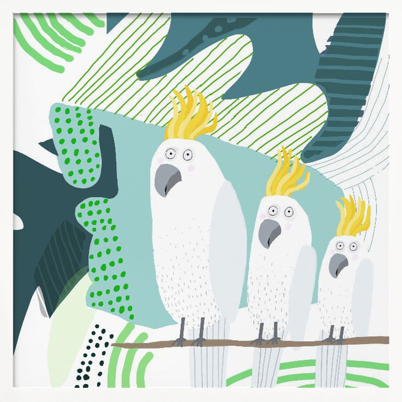 Cockatoo in a Jungle Doodle by Carla Daly - Square Stretched Canvas, Poster or Fine Art Print I Heart Wall Art