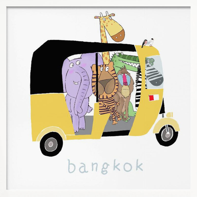 Jungle Animals Take a Ride in a Bangkok Tuk Tuk by Carla Daly - Square Stretched Canvas, Poster or Fine Art Print I Heart Wall Art