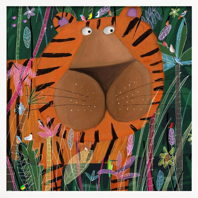 Cute Tiger Peeking Out of the Jungle by Artist Carla Daly - Square Stretched Canvas, Poster or Fine Art Print I Heart Wall Art