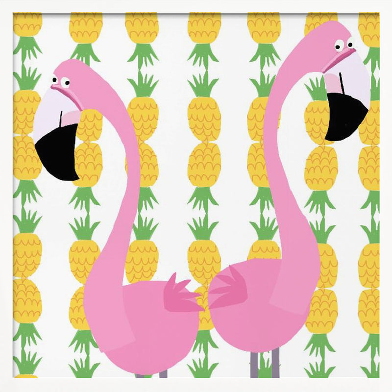 Two Falmingos with Pineapples by Artist Carla Daly - Square Stretched Canvas, Poster or Fine Art Print I Heart Wall Art