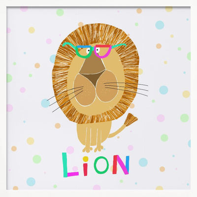 Funny Lion Wearing Glasses by Artist Carla Daly - Square Stretched Canvas, Poster or Fine Art Print I Heart Wall Art