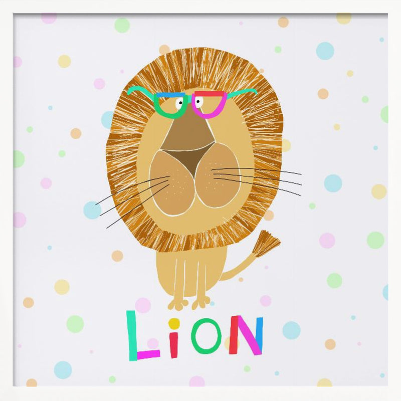 Funny Lion Wearing Glasses by Artist Carla Daly - Square Stretched Canvas, Poster or Fine Art Print I Heart Wall Art