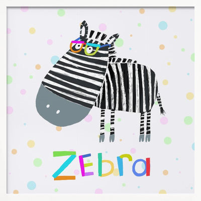 Funny Zebra Wearing Glasses by Illustrator Carla Daly - Square Stretched Canvas, Poster or Fine Art Print I Heart Wall Art